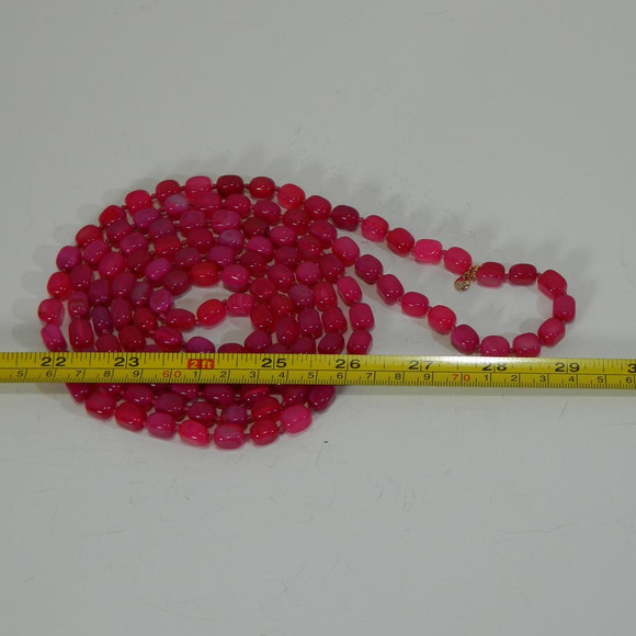 Opera Length Hot Pink Gemstone Necklace Designer Signed LR - Picture 12 of 14